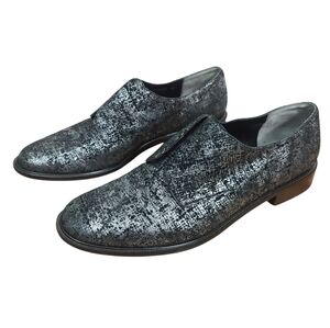 Robert Clergerie Jam Laceless Oxford Shoes Size 40 EU Black Silver Academia